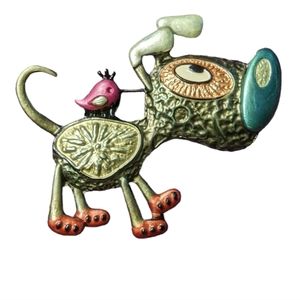 NWT- Dog & Bird Golf Tone Brooch.